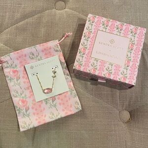 NWT Kendra Scott x LoveShackFancy Bow Gold Elisa Necklace Posey Pink Luna Rosa